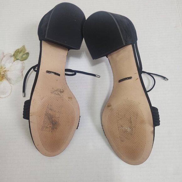 Gianni Bini Size 10 Ankle Tie Block Heel Black Suede Rhiaann Women's Sandals - Picture 10 of 12